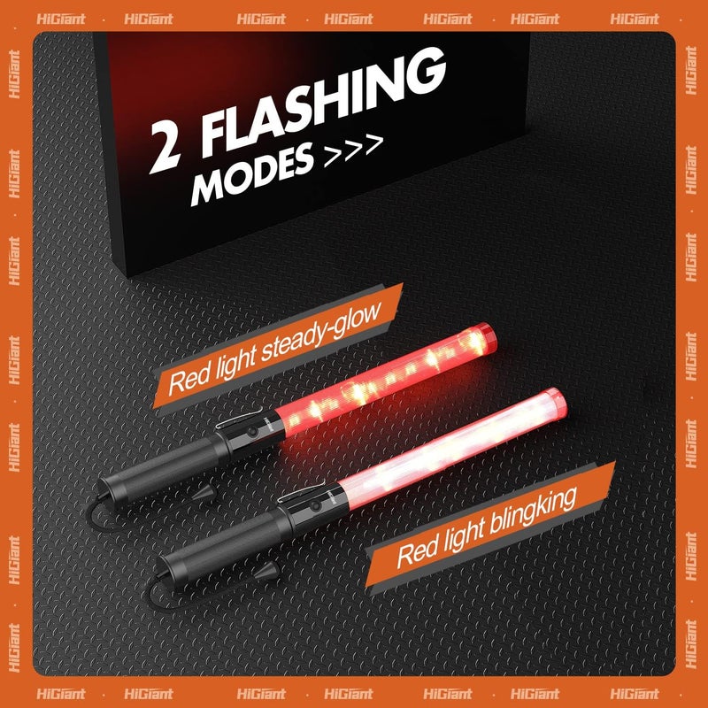 HiGiant Store 8 Pack 16 Inch LED Traffic Control Baton, Red Light Wands with 2 Flashing Modes, Air Traffic Control Light with Side Clip for Parking Direct, Airport Safety - Image 3